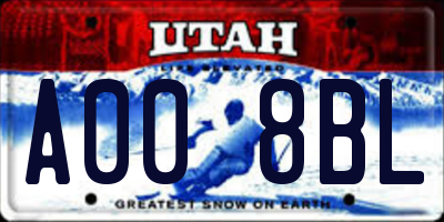 UT license plate A008BL