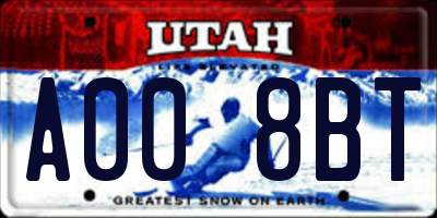 UT license plate A008BT