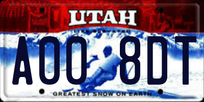 UT license plate A008DT