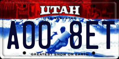 UT license plate A008ET