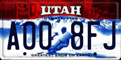 UT license plate A008FJ