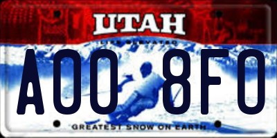 UT license plate A008FO