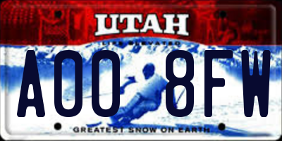 UT license plate A008FW