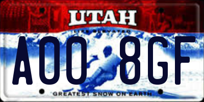 UT license plate A008GF