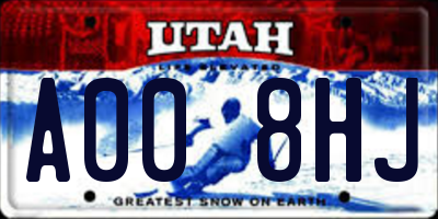 UT license plate A008HJ