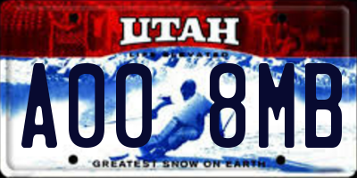 UT license plate A008MB