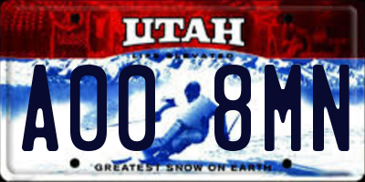 UT license plate A008MN