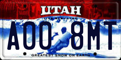 UT license plate A008MT