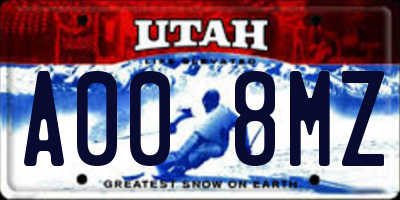 UT license plate A008MZ