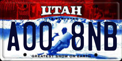 UT license plate A008NB