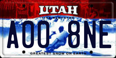 UT license plate A008NE