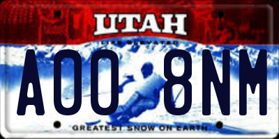 UT license plate A008NM