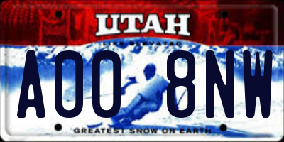 UT license plate A008NW
