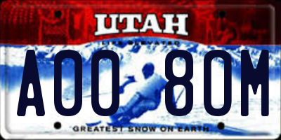 UT license plate A008OM