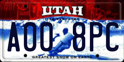 UT license plate A008PC