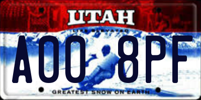 UT license plate A008PF