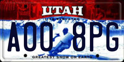 UT license plate A008PG