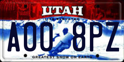 UT license plate A008PZ