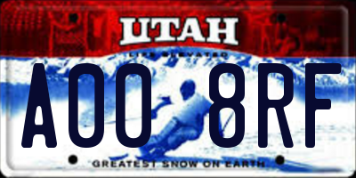 UT license plate A008RF