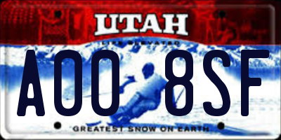 UT license plate A008SF