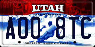 UT license plate A008TC