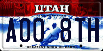 UT license plate A008TH