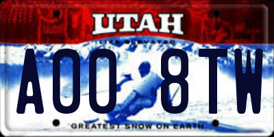 UT license plate A008TW