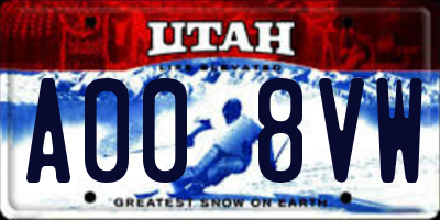 UT license plate A008VW