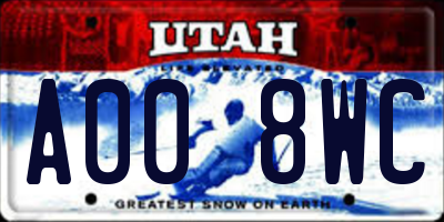 UT license plate A008WC