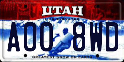 UT license plate A008WD