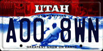 UT license plate A008WN