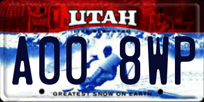 UT license plate A008WP