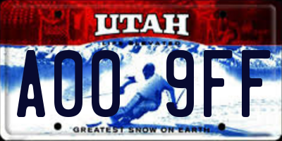 UT license plate A009FF