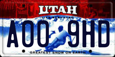 UT license plate A009HD