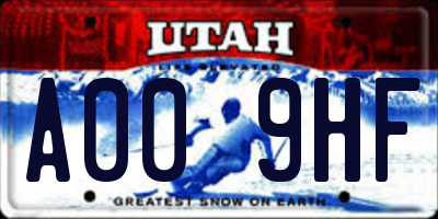 UT license plate A009HF