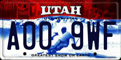 UT license plate A009WF