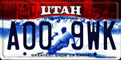 UT license plate A009WK