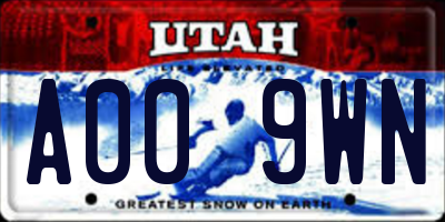 UT license plate A009WN