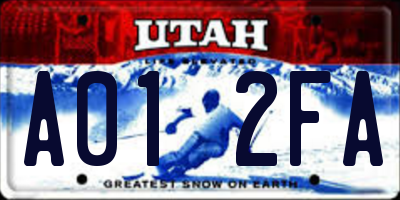 UT license plate A012FA