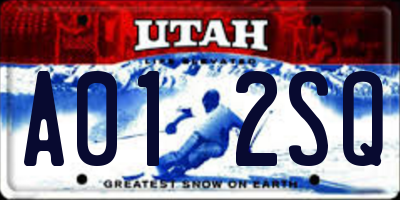 UT license plate A012SQ