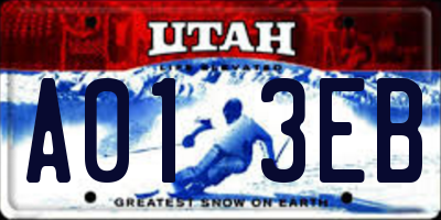 UT license plate A013EB