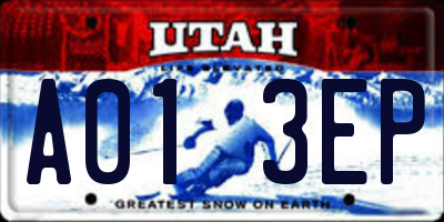 UT license plate A013EP