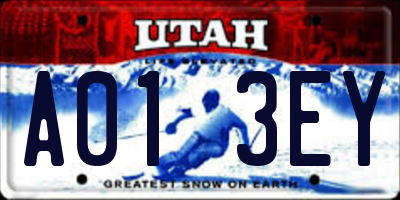 UT license plate A013EY