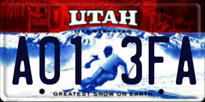 UT license plate A013FA