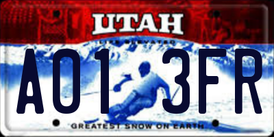 UT license plate A013FR