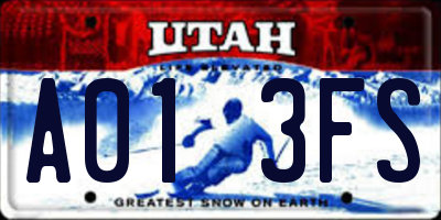 UT license plate A013FS