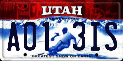 UT license plate A013IS