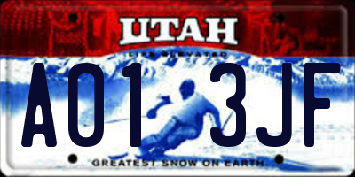 UT license plate A013JF