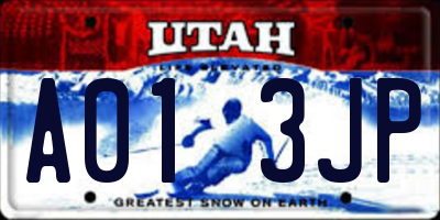 UT license plate A013JP