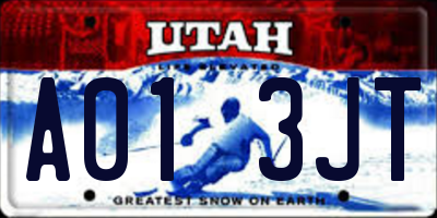 UT license plate A013JT